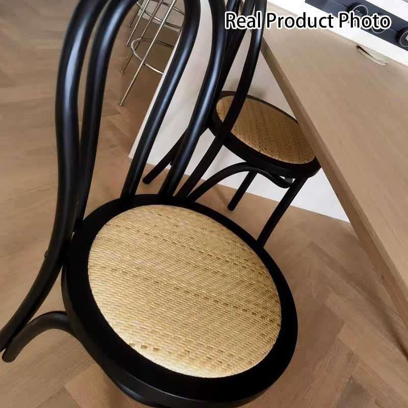Contemporary Retro Faux Rattan Rubberwood Round Arched Dining Chair Backrest For Dining Room