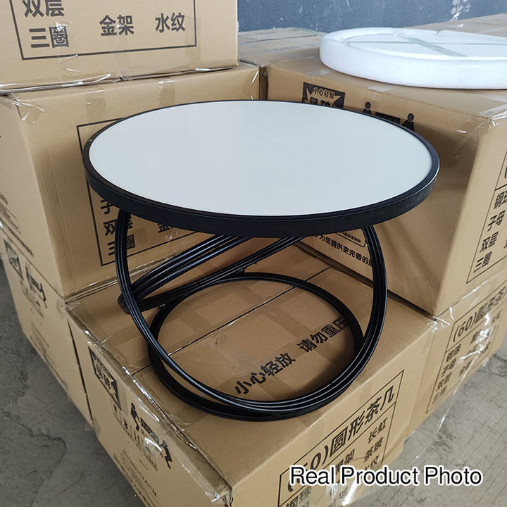Contemporary Nordic Round Circle Iron Stone Slab Coffee Table For Living Room