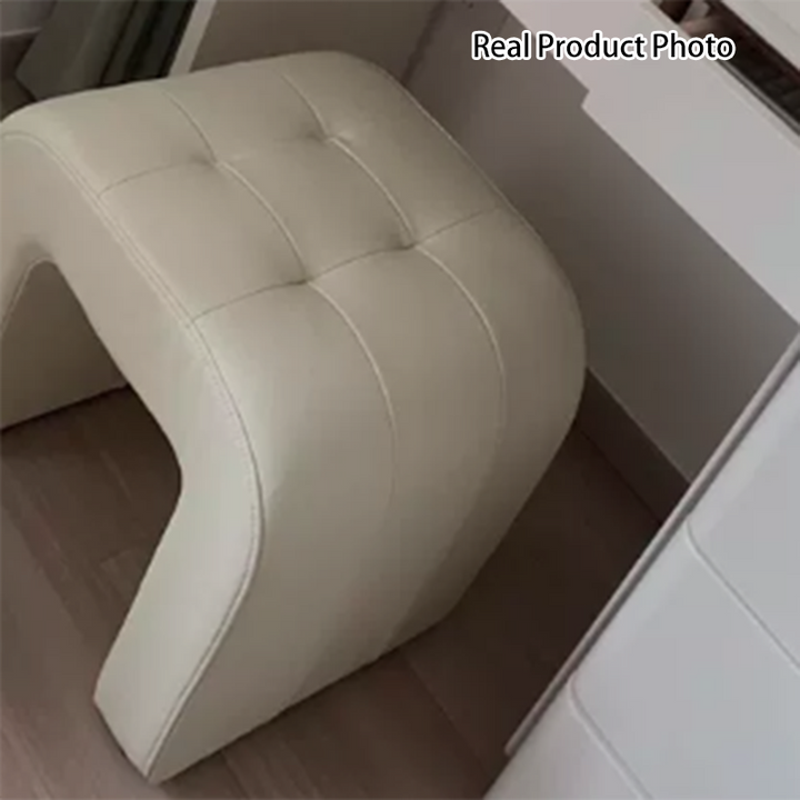 Tabouret de coiffeuse contemporain scandinave en bois massif avec arche ronde, griffoir pour chat en cuir et mousse, sans dossier ni accoudoirs pour chambre à coucher 