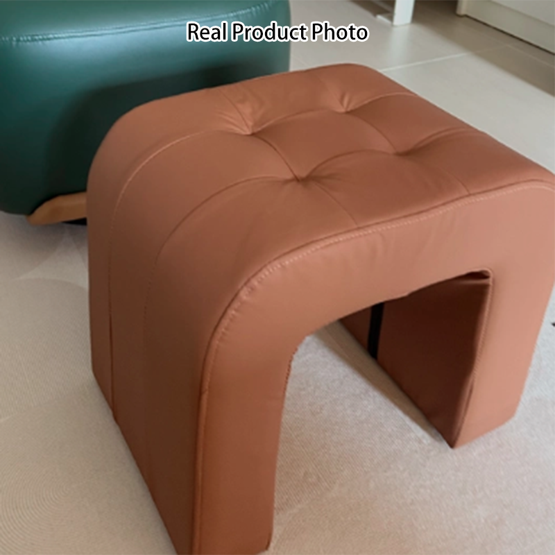 Tabouret de coiffeuse contemporain scandinave en bois massif avec arche ronde, griffoir pour chat en cuir et mousse, sans dossier ni accoudoirs pour chambre à coucher 
