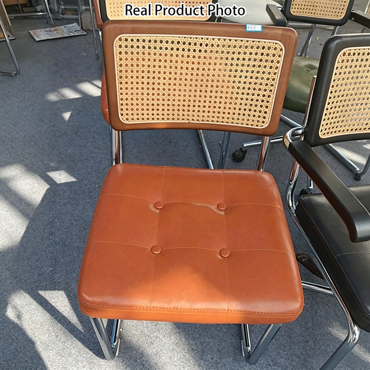 Contemporary Vintage Square Rattan Leather Iron Chair Backrest For Living Room