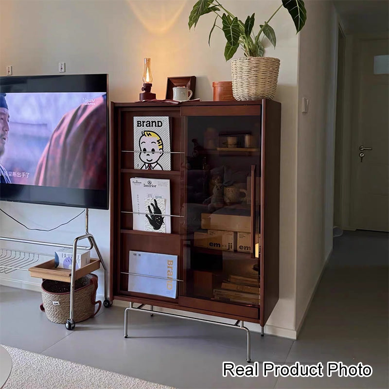 Estantería rectangular de vidrio de acero inoxidable de madera de pino retro contemporánea 7/8-Cabinet Bafle extraíble para sala de estar 