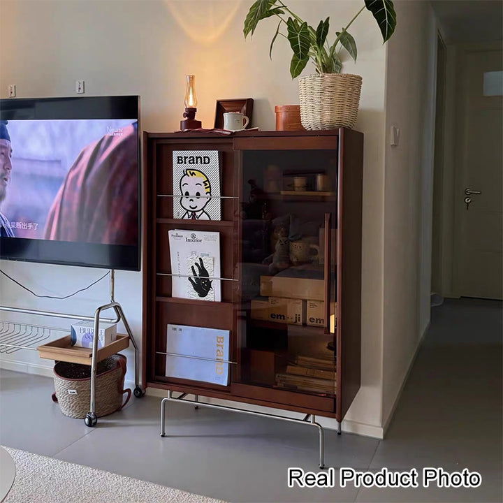 Estantería rectangular de vidrio de acero inoxidable de madera de pino retro contemporánea 7/8-Cabinet Bafle extraíble para sala de estar 