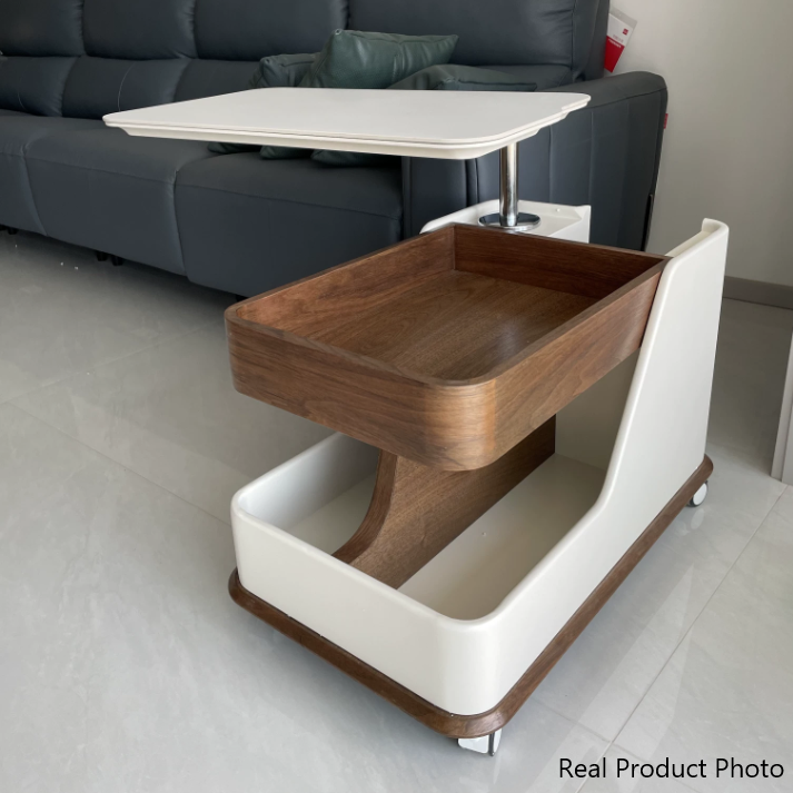 Moderner minimalistischer rechteckiger Couchtisch aus Glas und MDF mit abnehmbarer Konstruktion und 1 Ablagefach für das Wohnzimmer 