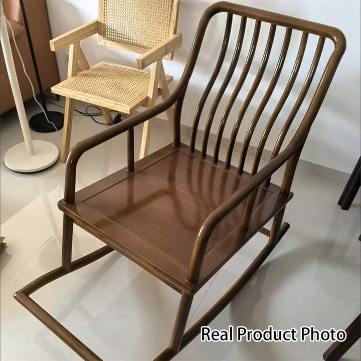 Traditional Chinese Rectangular Solid Wood &amp; Plywood Cotton-Linen Rocking Chair Backrest Armrest For Living Room