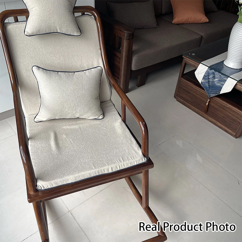 Traditional Chinese Rectangular Solid Wood &amp; Plywood Cotton-Linen Rocking Chair Backrest Armrest For Living Room