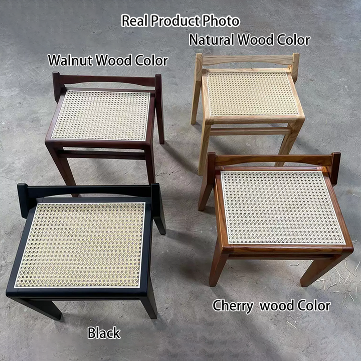 Taburete bajo trapezoidal ligero y portátil, sin respaldo ni reposabrazos, de madera de toon chino rústico tradicional y tejido de ratán, para entrada y pasillo 