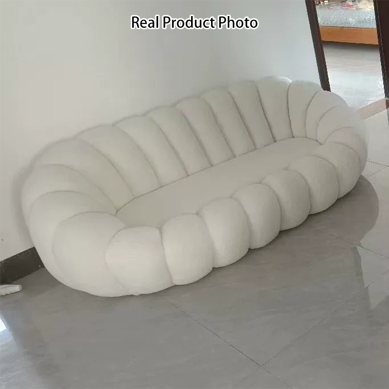 Modern Minimalist Curved Sherpa Fabric Tech Velvet Pine Wood Plywood Sofa Backrest Armrest For Living Room
