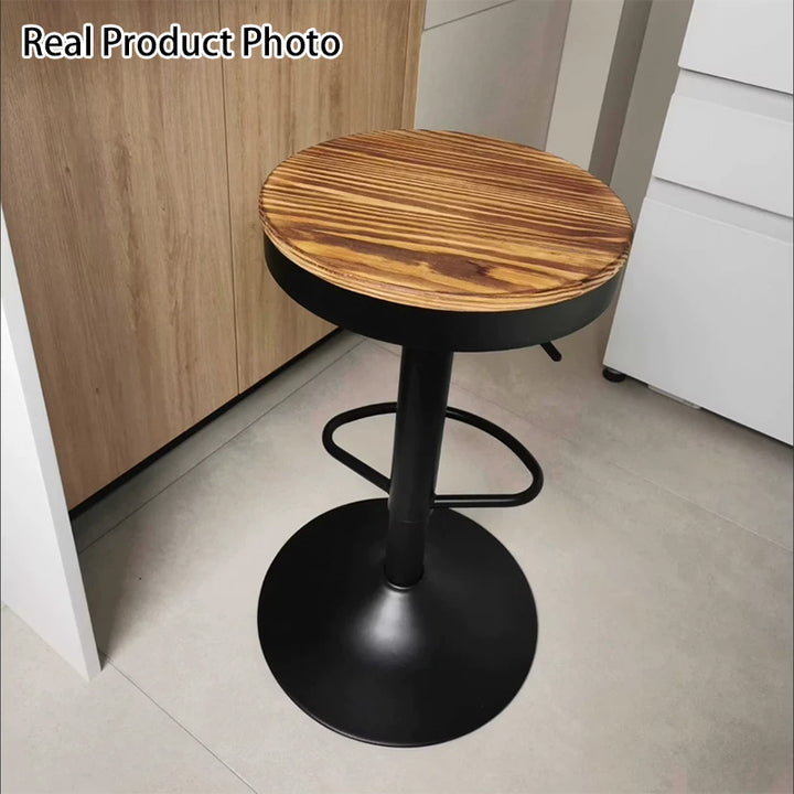 Tabouret de bar cylindrique sans dossier en bois massif et fer, style minimaliste moderne, pour salle à manger et cuisine 