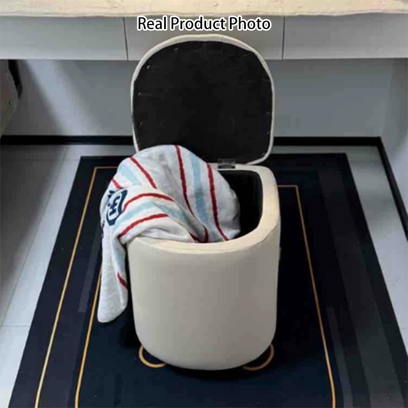 Modern Minimalist D Shape Faux Leather MDF Storage Stool Movable For Living Room