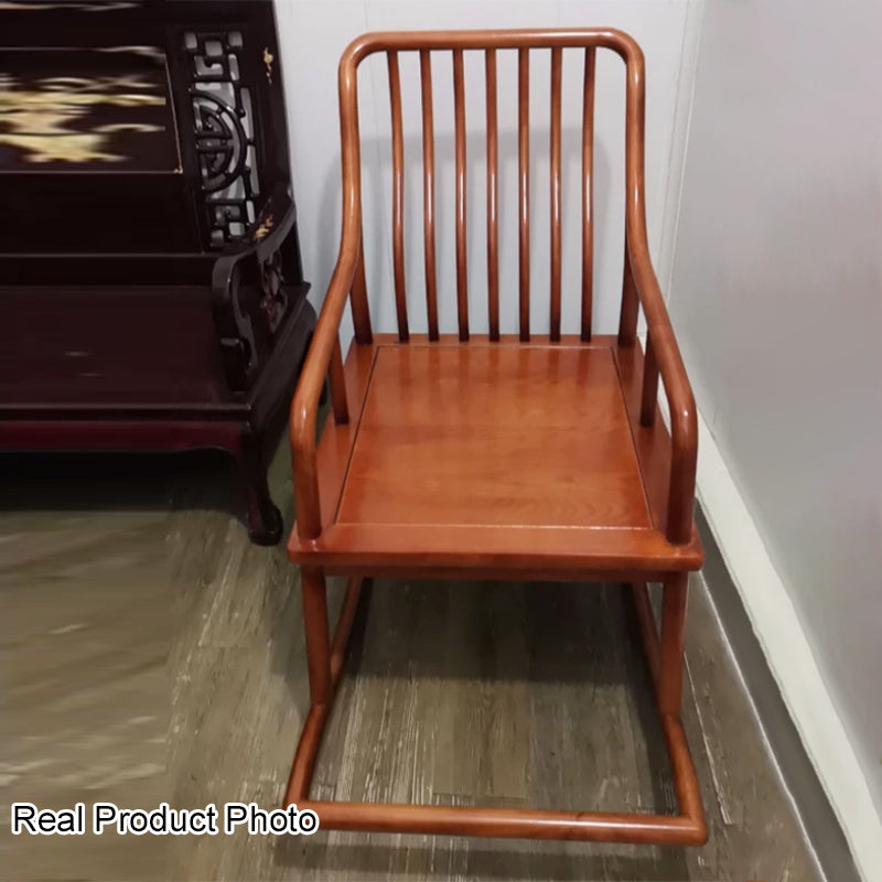 Traditional Chinese Rectangular Solid Wood &amp; Plywood Cotton-Linen Rocking Chair Backrest Armrest For Living Room