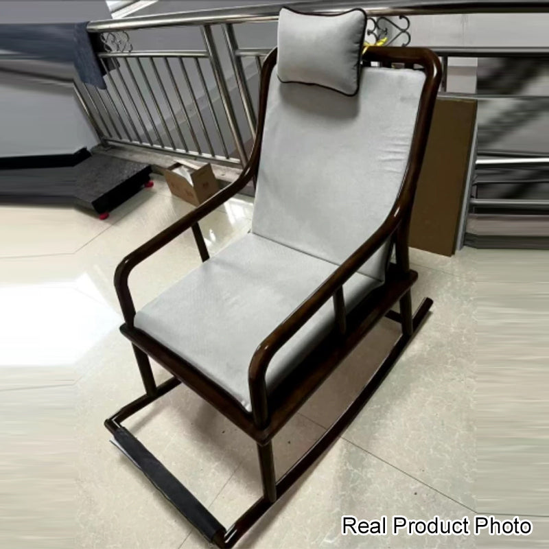Traditional Chinese Rectangular Solid Wood &amp; Plywood Cotton-Linen Rocking Chair Backrest Armrest For Living Room
