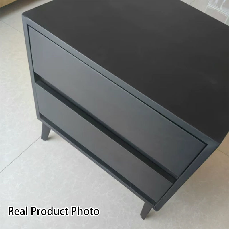 Table de chevet rectangulaire cylindrique en bois massif multicouche et acier au carbone, de luxe moderne, avec 2 tiroirs pour chambre à coucher 
