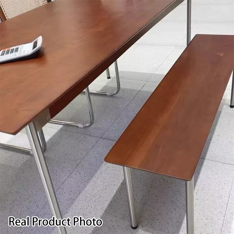 Moderne minimalistische Bank aus Kiefernholz und Edelstahl ohne Rückenlehne für das Esszimmer 