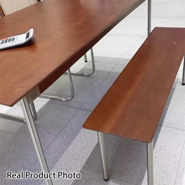 Moderne minimalistische Bank aus Kiefernholz und Edelstahl ohne Rückenlehne für das Esszimmer 