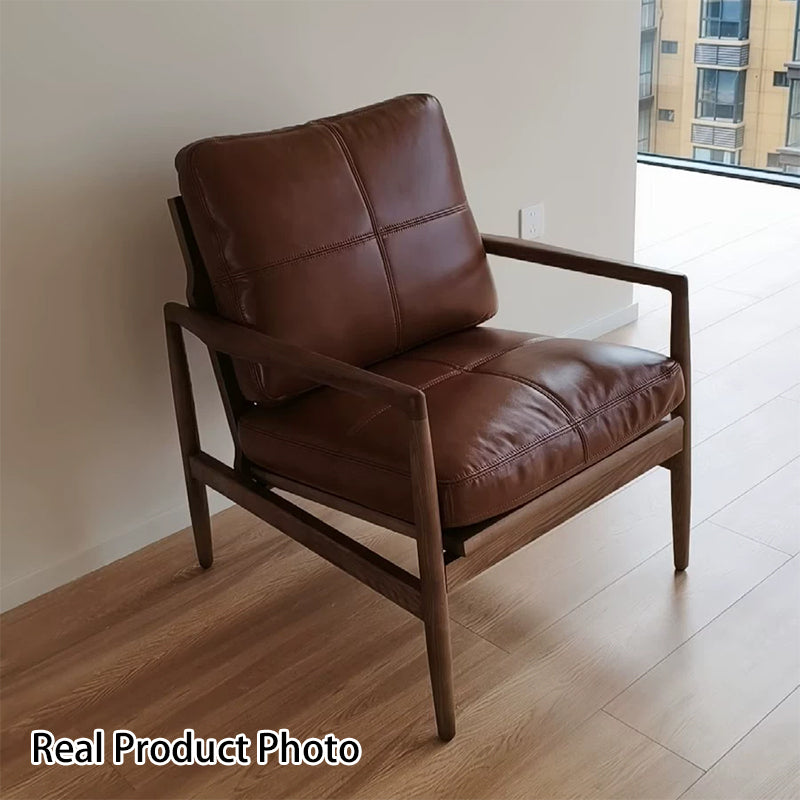 Tradicional Vintage Rectangular Imitación de Cuero Aceitado Terciopelo Silla de Acento de Madera de Caucho Respaldo Reposabrazos Para Sala de Estar 