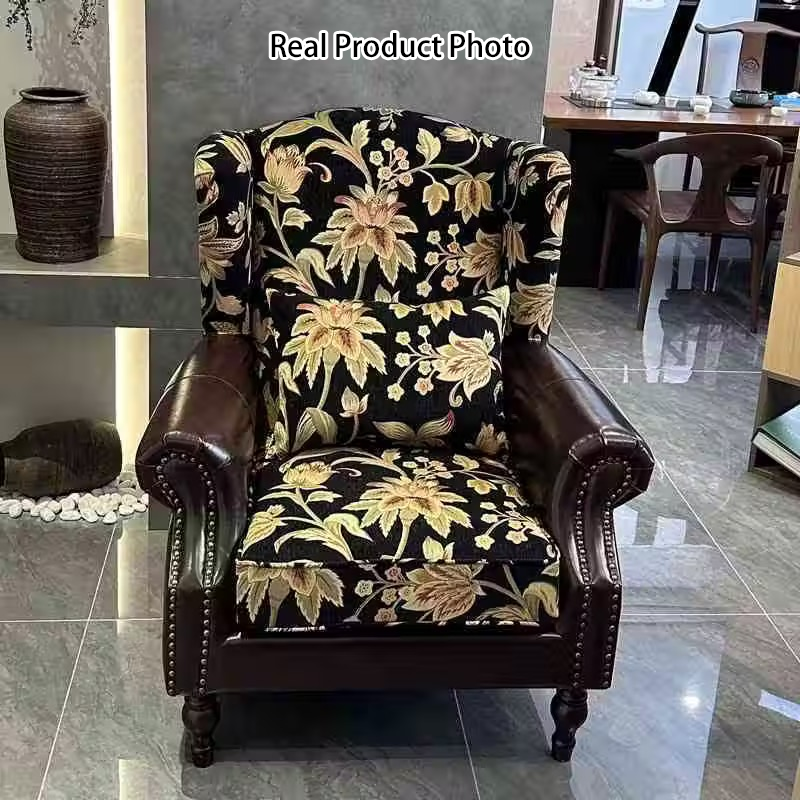 Traditional French Square PU Leather Pine Wood Birch Wood Chenille Backrest Armrest Sofa For Living Room