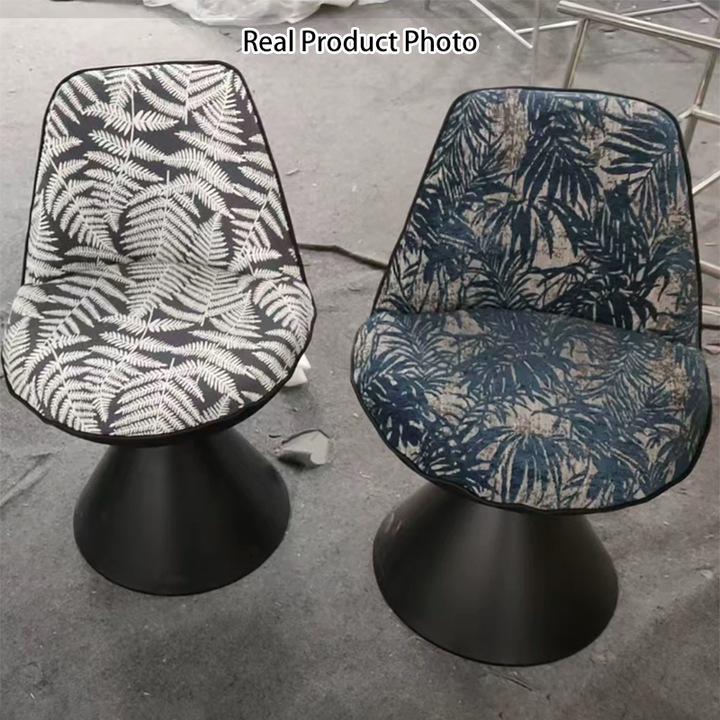 Tabouret de coiffeuse moderne minimaliste en tissu jacquard conique incurvé en acier au carbone, sans dossier ni accoudoirs, pour chambre à coucher 