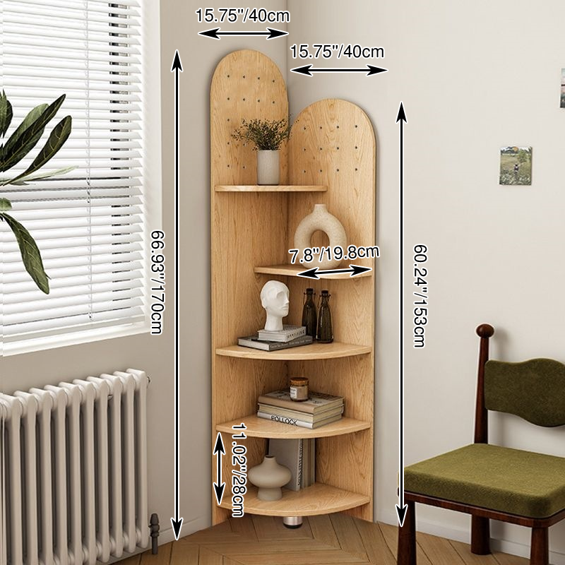 Modern Minimalist Fan-shaped Particle Board Corner Shelf Unit 5-Tier For Living Room