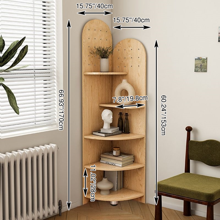 Étagère d'angle à 5 niveaux, design moderne minimaliste en forme d'éventail, panneau écologique E0, pour salon 