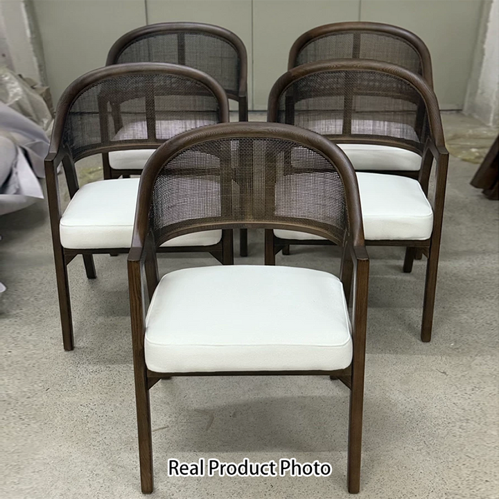 Traditional Japanese Square Ash Wood Rattan Cotton Linen Backrest Armrest Dining Chair For Dining Room