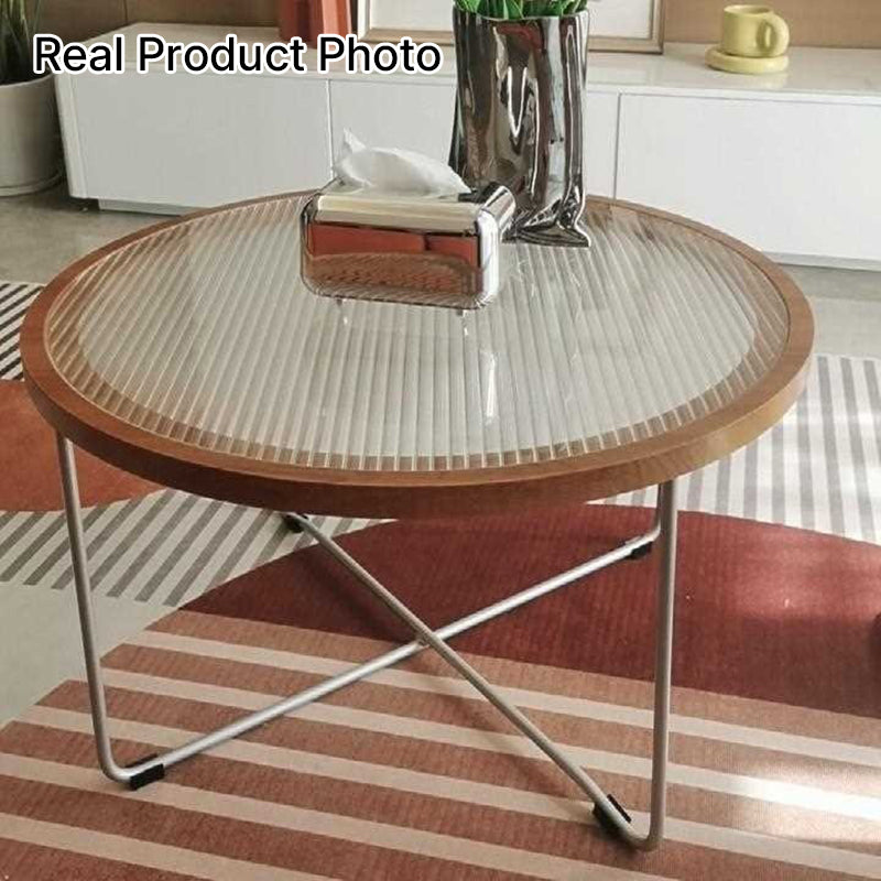 Table basse ronde moderne minimaliste en verre trempé, MDF et fer pour salon 