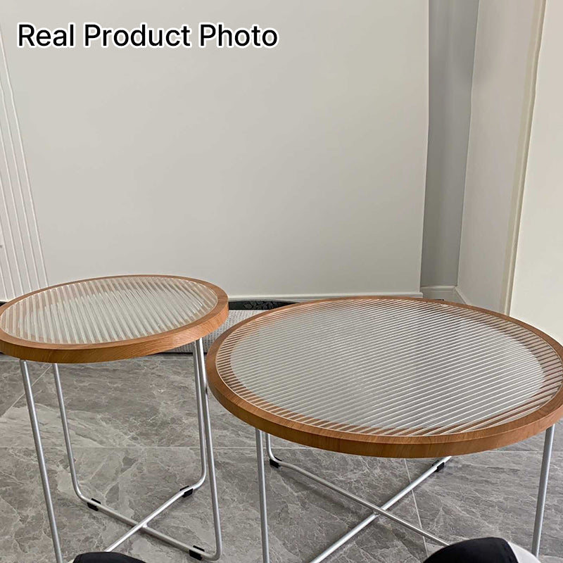 Table basse ronde moderne minimaliste en verre trempé, MDF et fer pour salon 
