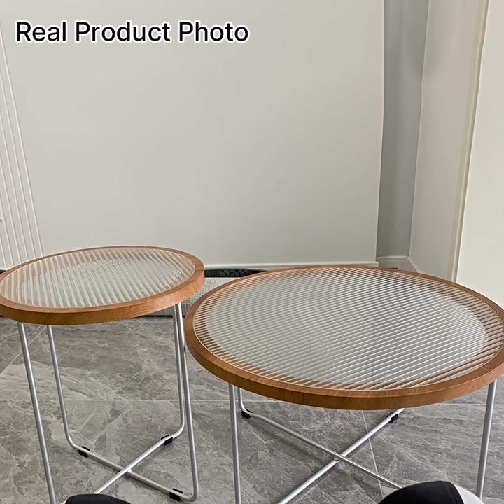 Table basse ronde moderne minimaliste en verre trempé, MDF et fer pour salon 