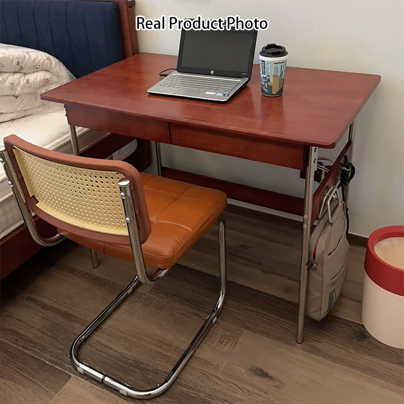 Traditioneller Vintage-Schreibtisch aus Kiefernholz und Edelstahl, rechteckig, mit 2 Schubladen, für das Arbeitszimmer 