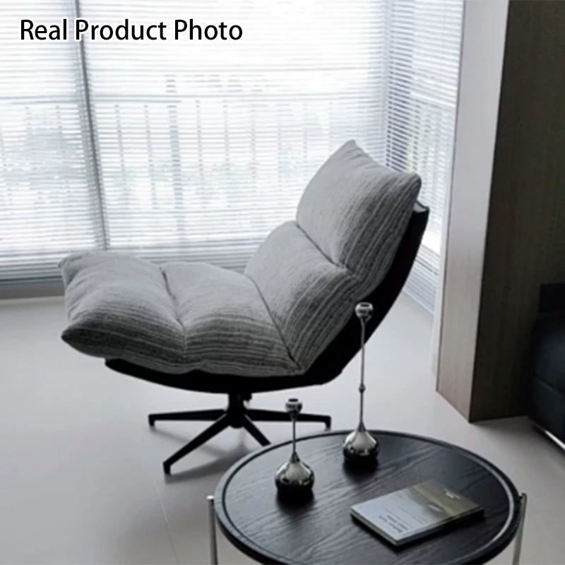 Sillón auxiliar desmontable contemporáneo escandinavo giratorio con forma de arco, de chenilla, cuero sintético, acero al carbono, algodón afelpado y espuma, con respaldo y sin reposabrazos, para sala de estar y dormitorio 