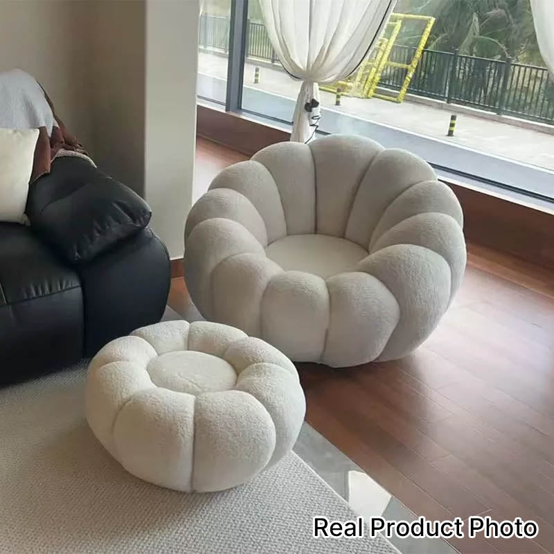 Nordic-Style Swivel Pumpkin Accent Chair - Skin-Friendly Sherpa Fabric &amp; Soft Sitting Sofa Chair For Living Room
