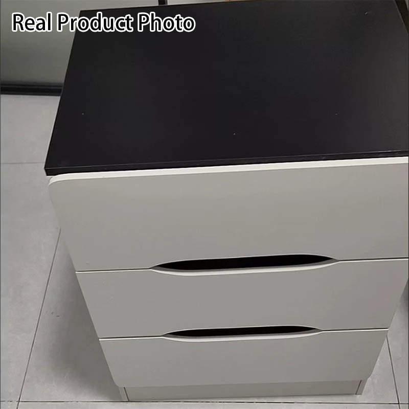 Modern Minimalist Square Cube Medium-Density Fiberboard Nightstand 3 - Drawer For Bedroom