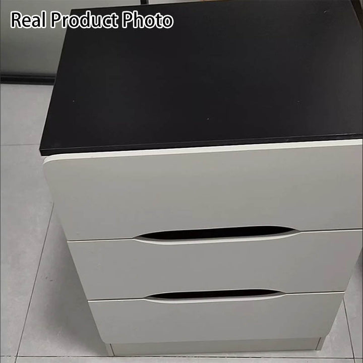 Modern Minimalist Square Cube Medium-Density Fiberboard Nightstand 3 - Drawer For Bedroom
