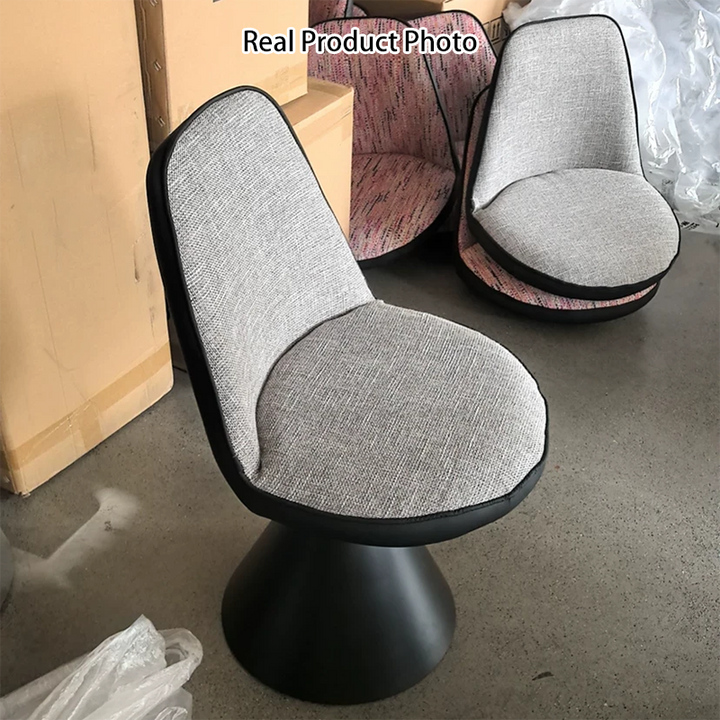 Tabouret de coiffeuse pivotant contemporain nordique rond en lin, cuir, MDF, fer, acier au carbone, sans dossier et sans accoudoirs pour chambre à coucher 