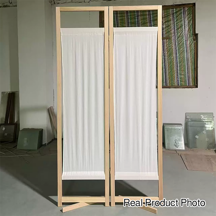 Moderner minimalistischer rechteckiger Raumteiler aus Kiefernholz und Leinen für das Wohnzimmer 