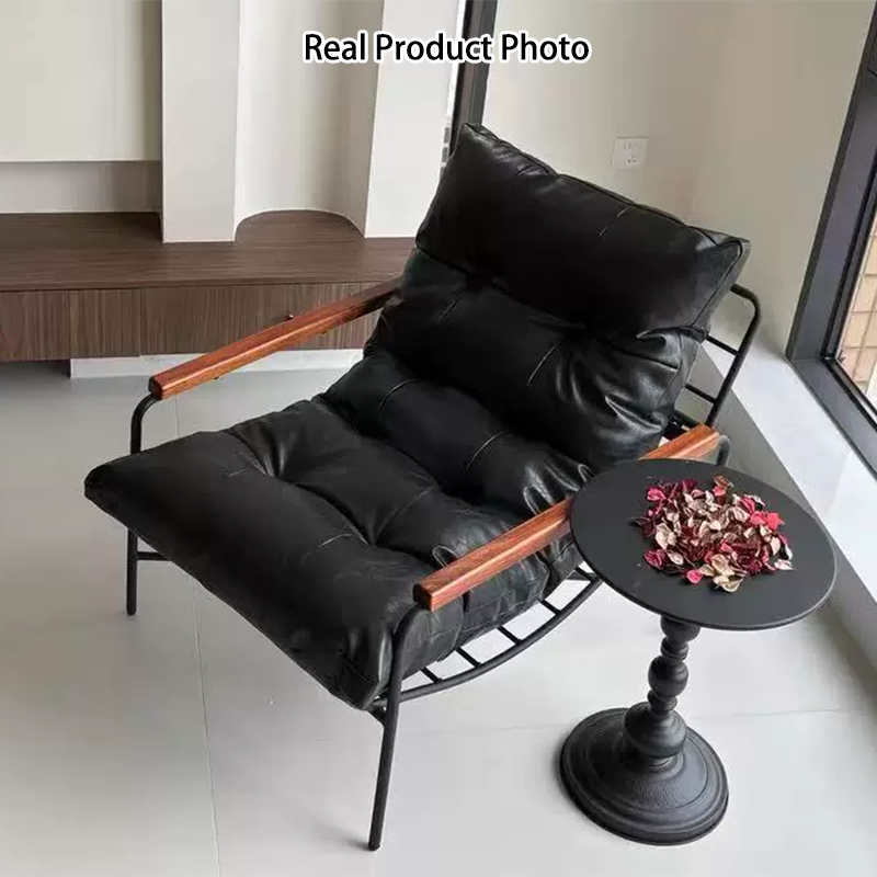 Moderner Mid-Century Rechteckiger PU-Leder-Karbonstahl-Gummibaum-Massivholz-PP-Baumwolle-Rücklehne für Wohnzimmer 
