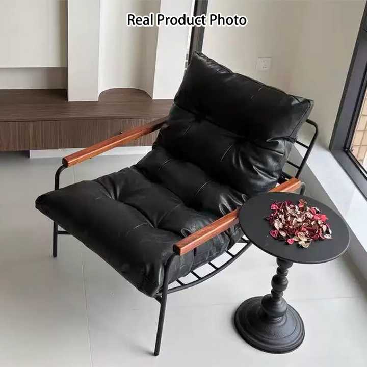 Moderner Mid-Century Rechteckiger PU-Leder-Karbonstahl-Gummibaum-Massivholz-PP-Baumwolle-Rücklehne für Wohnzimmer 