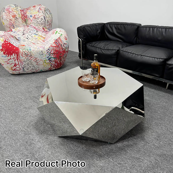 Table basse moderne minimaliste en acier inoxydable en forme de losange, excellente capacité de charge pour salon 