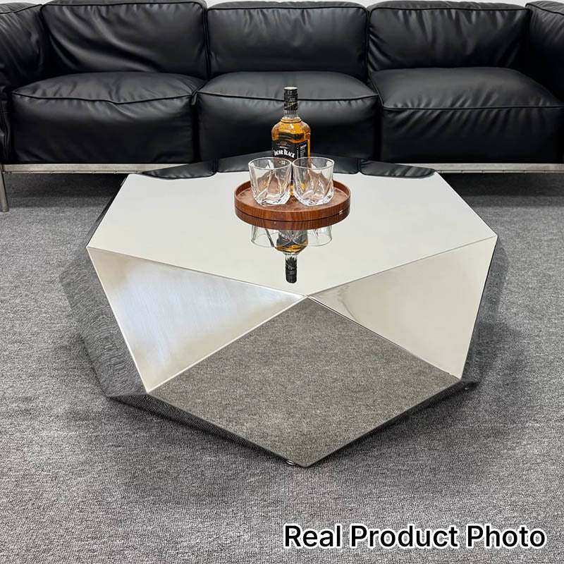 Table basse moderne minimaliste en acier inoxydable en forme de losange, excellente capacité de charge pour salon 
