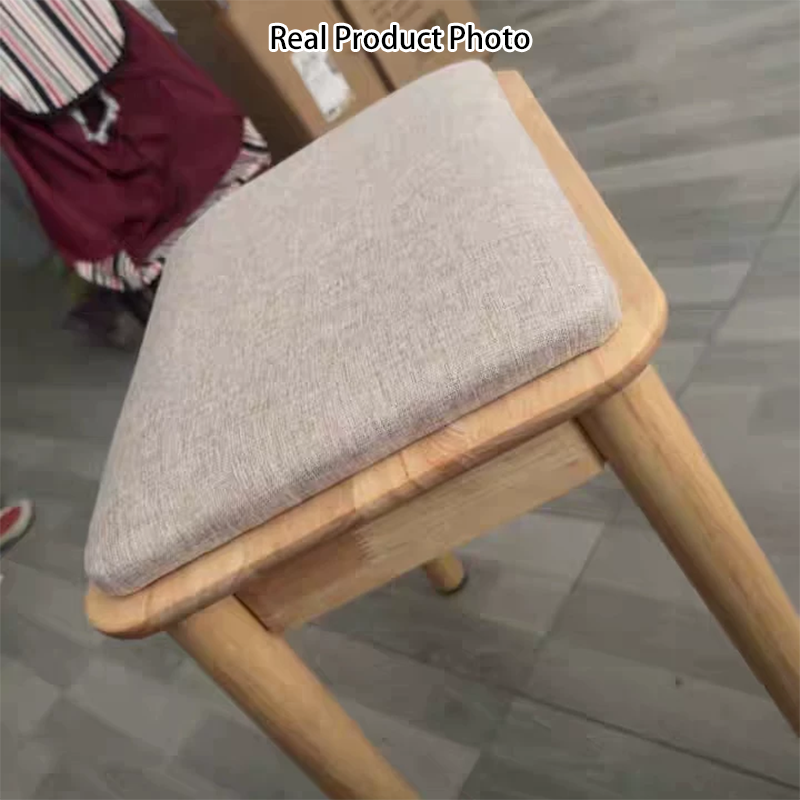 Modern Minimalist Rubberwood &amp; Cotton Linen Rectangular Vanity Stool With Upholstered Seat For Bedroom