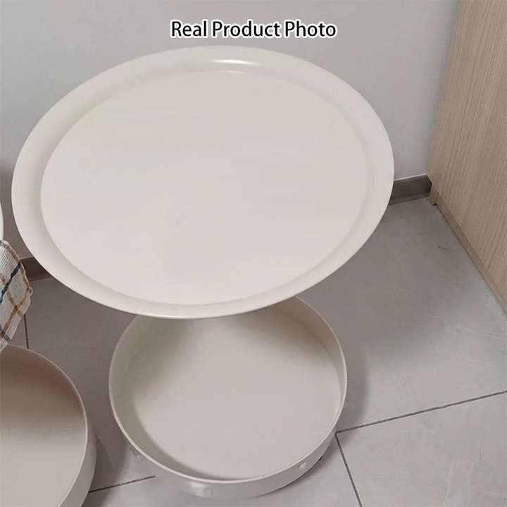 Modern Minimalist Iron Round Side Table With 2-Tier Storage For Bedroom &amp; Living Room