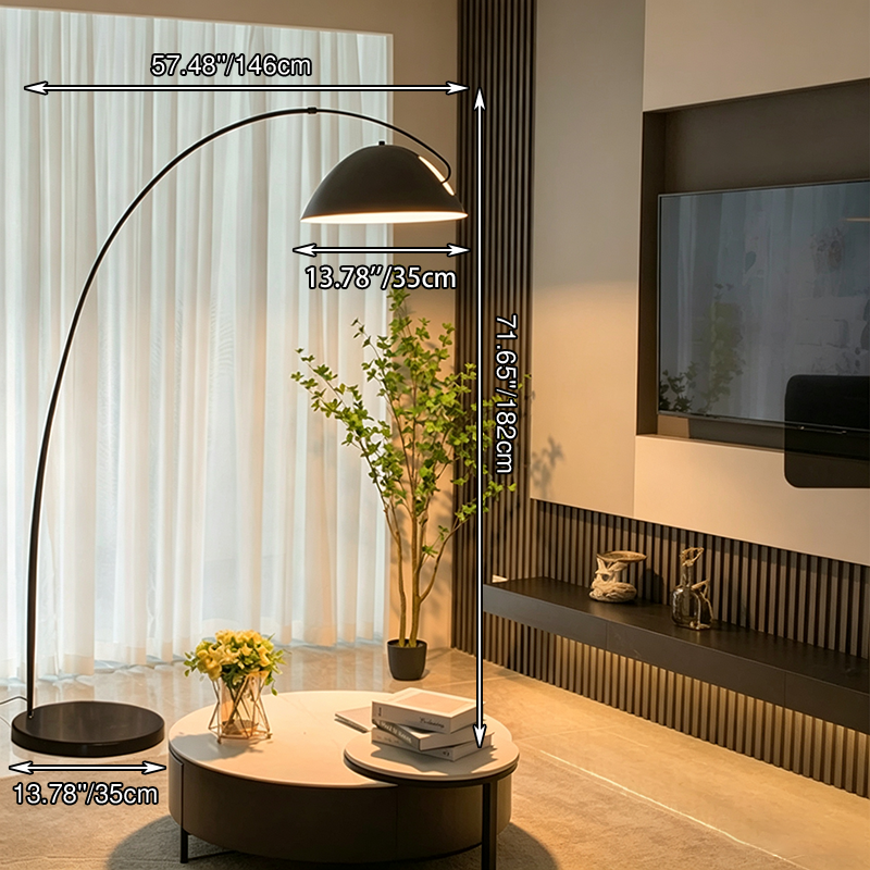 Lampe de sol contemporaine scandinave en métal de fer incurvé semi-circulaire avec un abat-jour en marbre pour salon 