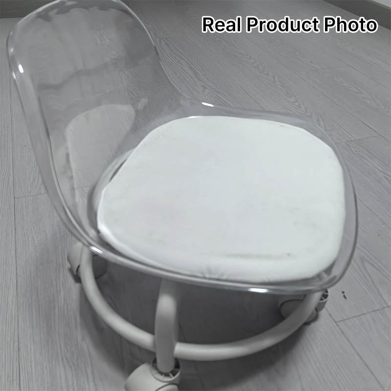 Zeitgenössischer skandinavischer Kinderhocker aus Acryl, Leder, Schwamm und Metall, rund, niedriger Hocker mit Rückenlehne, beweglich für das Wohnzimmer 