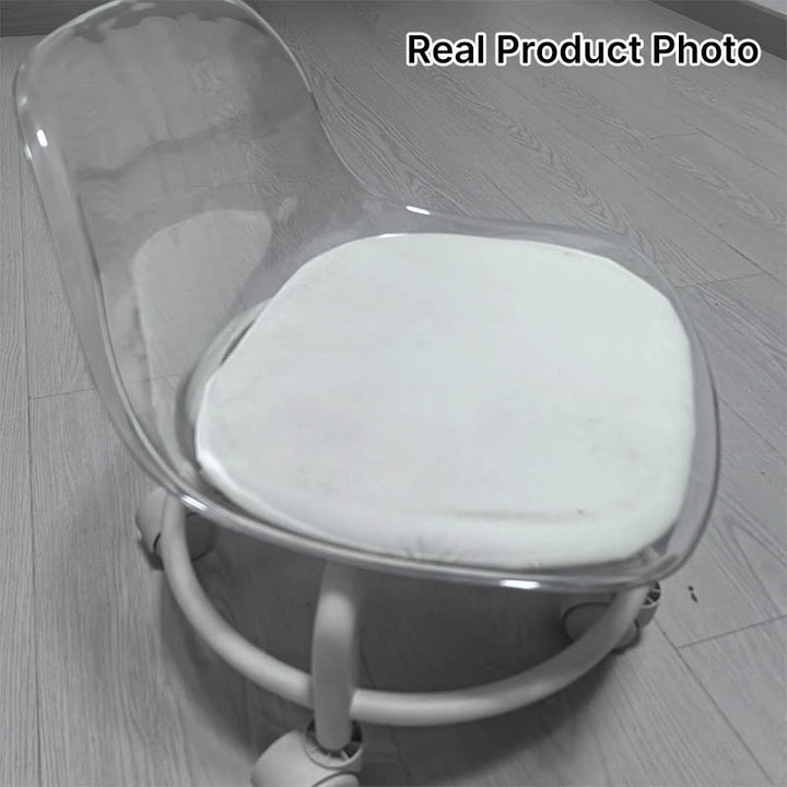 Zeitgenössischer skandinavischer Kinderhocker aus Acryl, Leder, Schwamm und Metall, rund, niedriger Hocker mit Rückenlehne, beweglich für das Wohnzimmer 