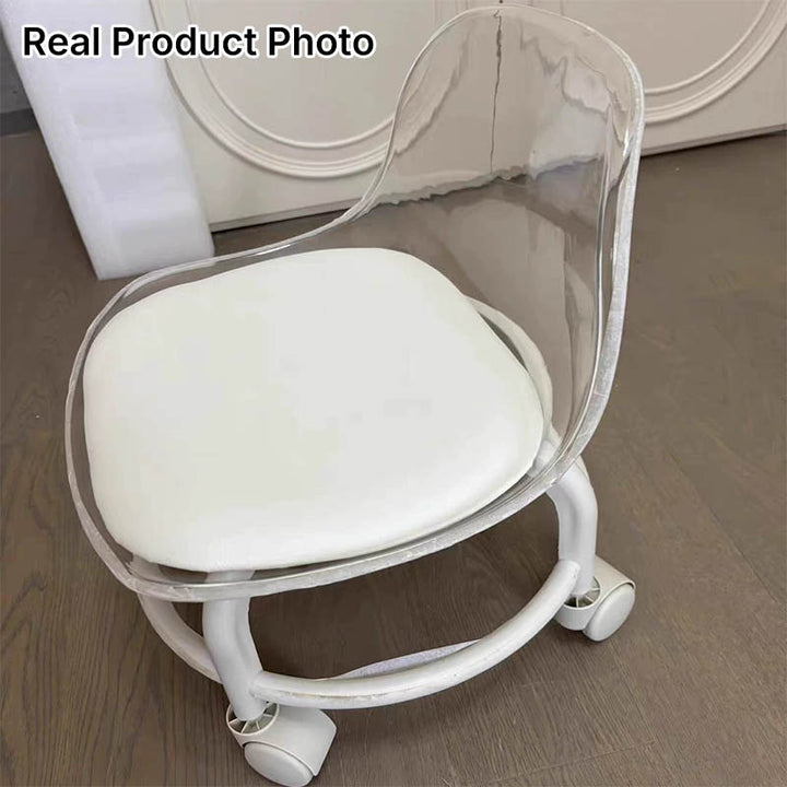 Zeitgenössischer skandinavischer Kinderhocker aus Acryl, Leder, Schwamm und Metall, rund, niedriger Hocker mit Rückenlehne, beweglich für das Wohnzimmer 