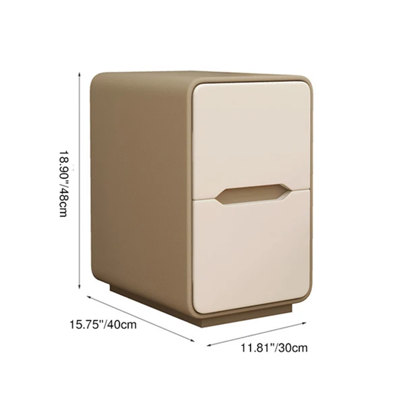 Contemporary Nordic Narrow Rectangular MDF Pine Wood Plywood Cat Scratching Leather Nightstand 2-Drawer For Bedroom