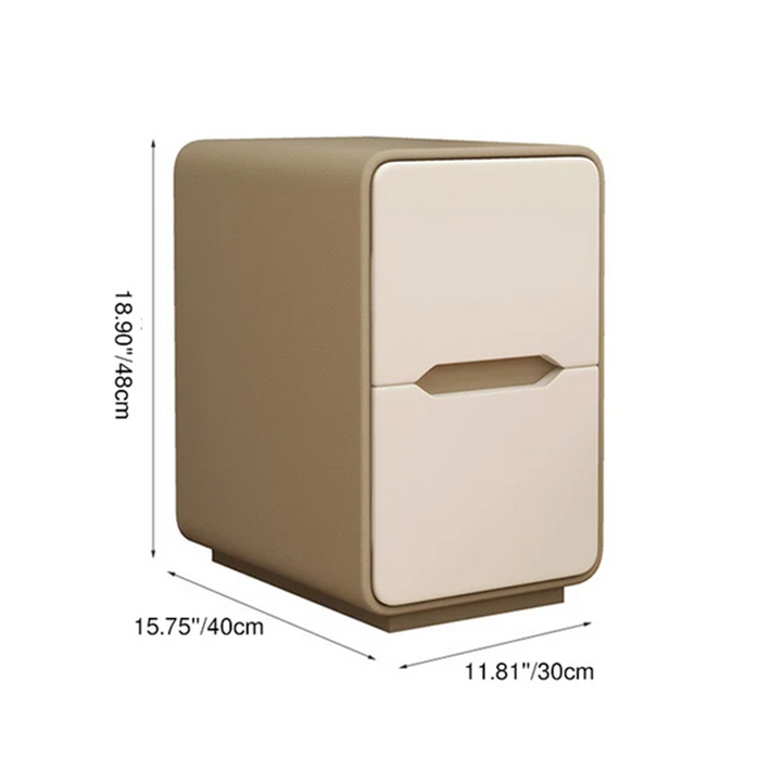 Contemporary Nordic Narrow Rectangular MDF Pine Wood Plywood Cat Scratching Leather Nightstand 2-Drawer For Bedroom