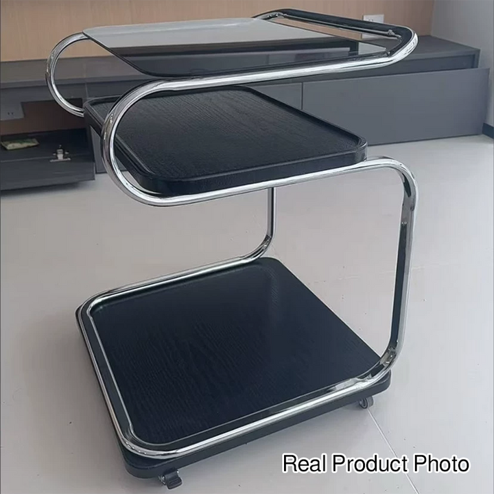 Contemporary Retro Reinforced Glass MDF Iron Square Side Table 3-Tier Movable For Living Room