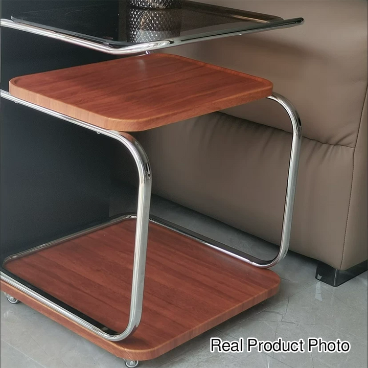 Contemporary Retro Reinforced Glass MDF Iron Square Side Table 3-Tier Movable For Living Room