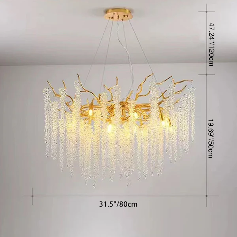 Lustre moderne de luxe en forme de brindille ronde en aluminium avec cristaux 8/13/15 lumières pour salon 